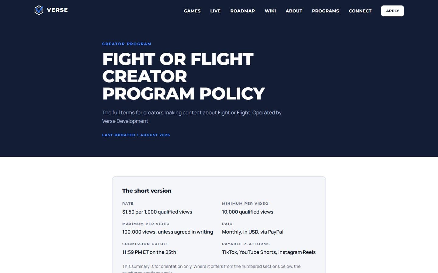 Creator Program Policy